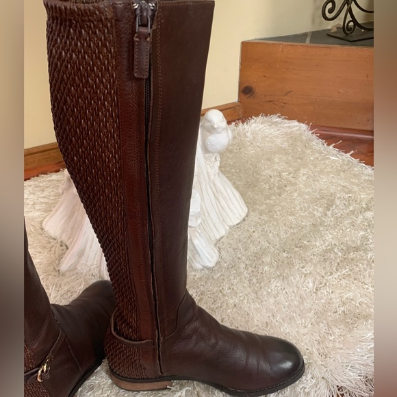 Cole Haan Isabel Stretch Leather Chestnut Brown Riding Knee High Boots - Picture 6 of 13